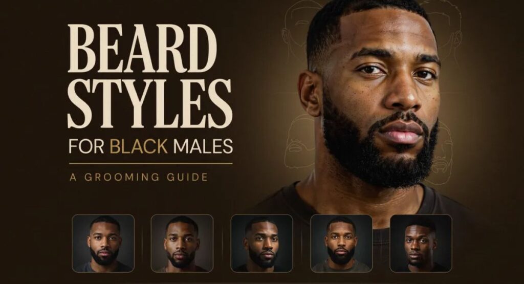 Beard styles for black males showing full beard and boxed beard grooming styles