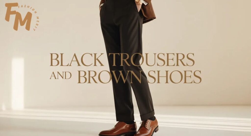 Black trousers and brown shoes outfit for men with dark brown leather dress shoes styled with formal business attire