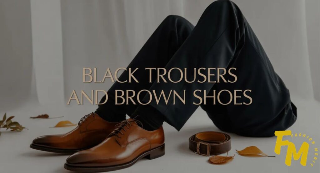 Black trousers and brown shoes outfit for men with dark brown leather dress shoes styled with formal business attire