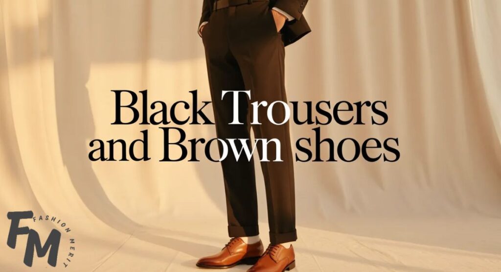 Black trousers and brown shoes outfit for men with dark brown leather dress shoes styled with formal business attire