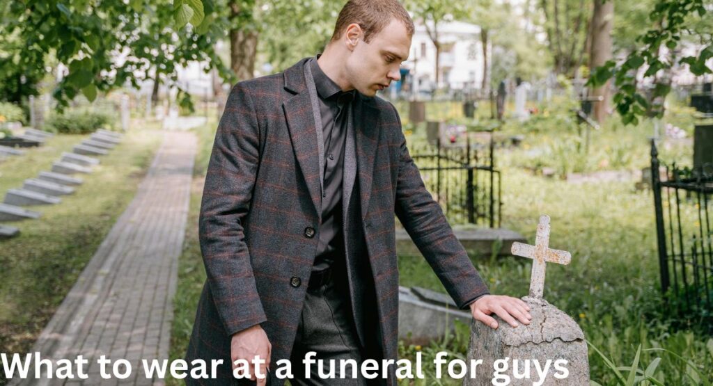 casual funeral attire male with dark chinos and shirt