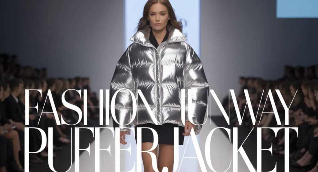 Fashion runway puffer jacket oversized style on runway