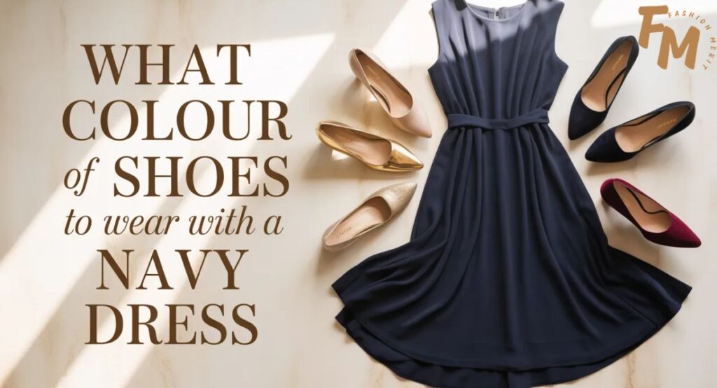 what colour of shoes to wear with a navy dress metallic gold heels party outfit
