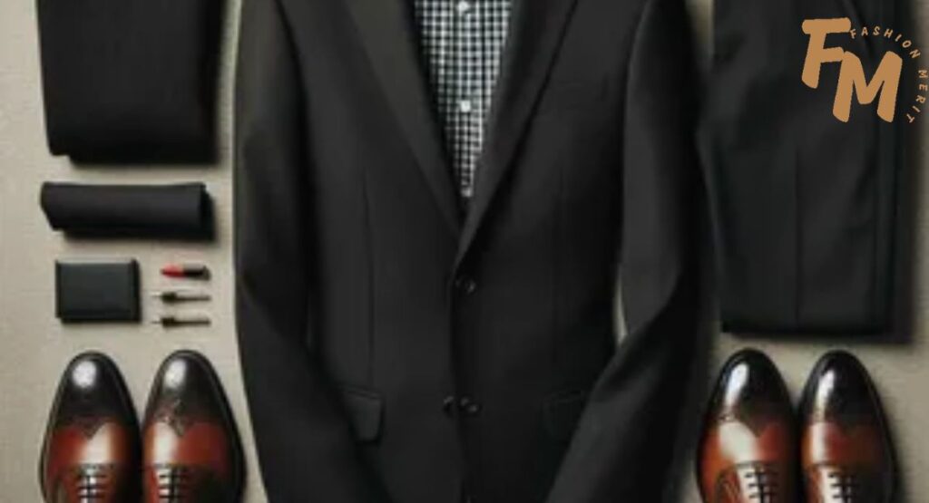 black suit with blue shirt 