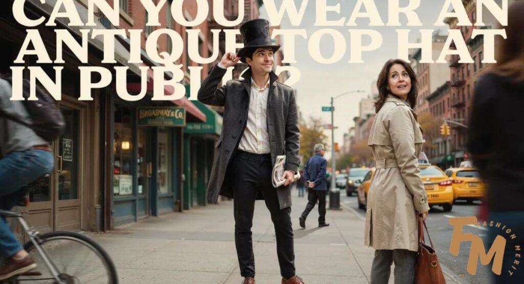 Can you wear an antique top hat in public with man styling vintage formal outfit outdoors