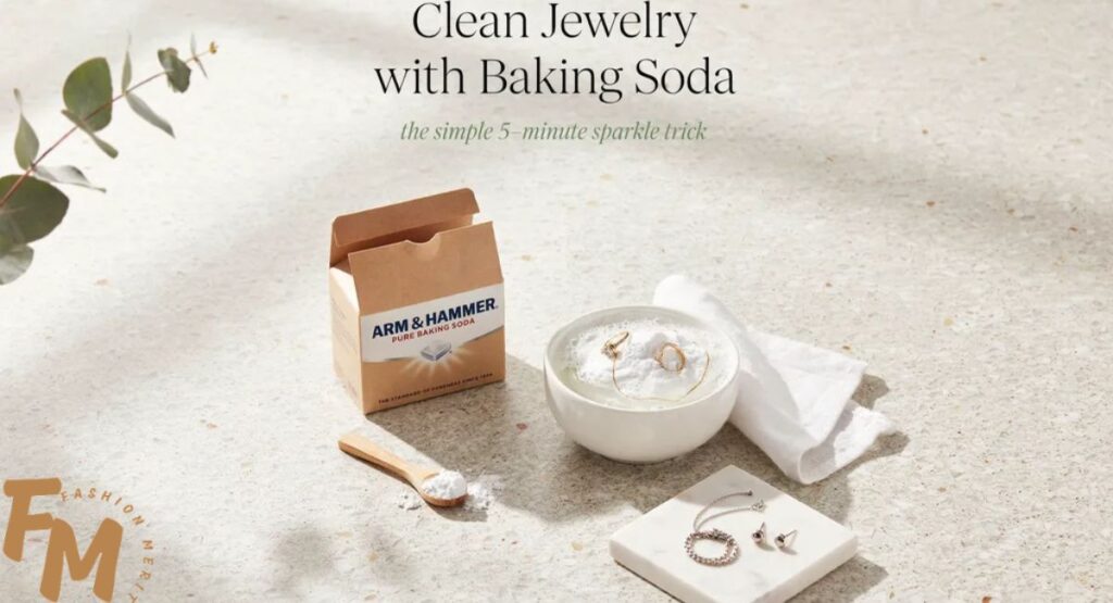 Cleaning a silver necklace with baking powder and soft cloth