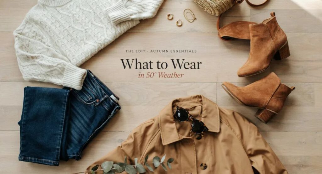 What to wear in 50 degree weather with stylish sneakers and casual layers
