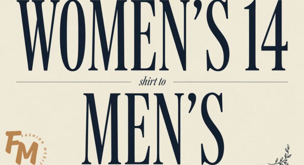 Women's size 14 shirt conversion chart with men's size equivalents.