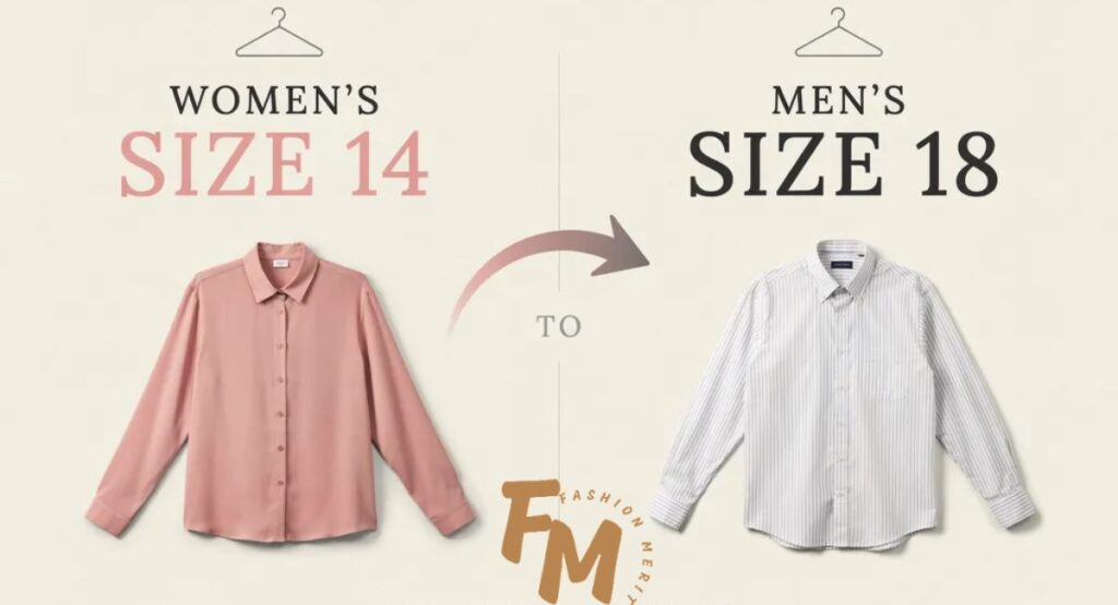 Men's and women's shirt sizing chart displayed side by side.