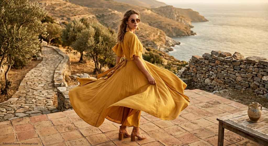 ADELE MAXI DRESS golden yellow color